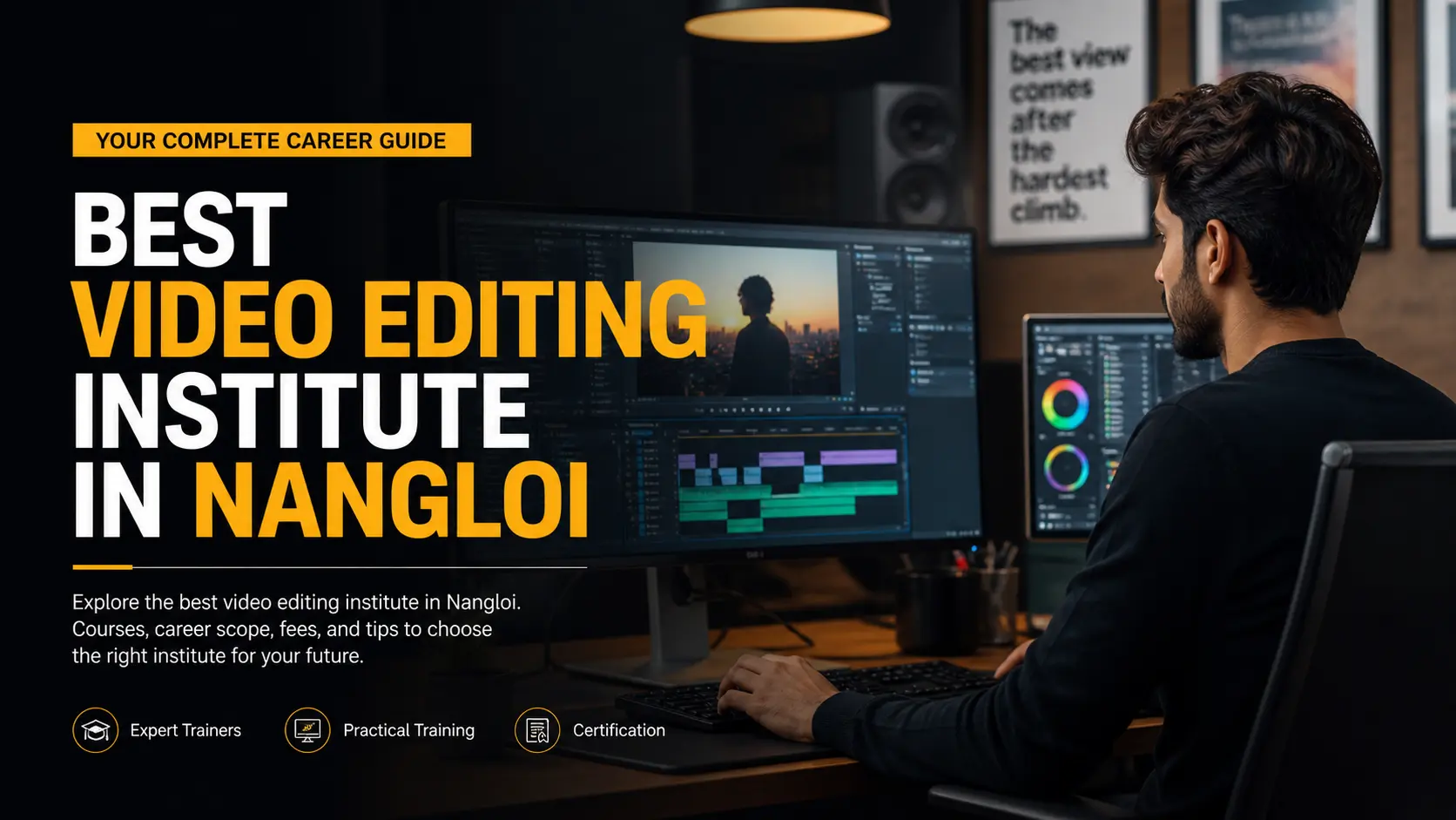 Best video editing institute in Nangloi with professional editor working on high end video editing setup