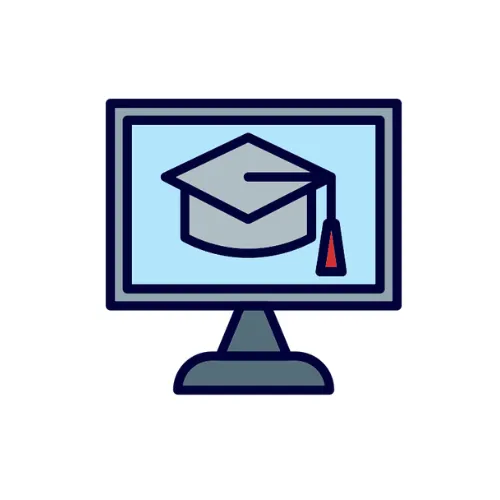 E-commerce fundamentals course icon showing online learning on a computer.