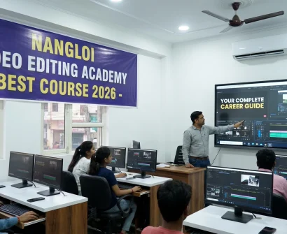 Best Video Editing Course in Nangloi – Students learning Adobe Premiere Pro at Nangloi Video Editing Academy 2026
